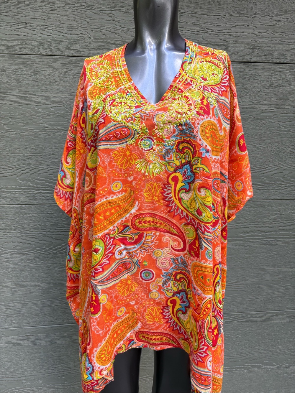 Sir Alistair Rai Orange Paisley V-Neck Kaftan